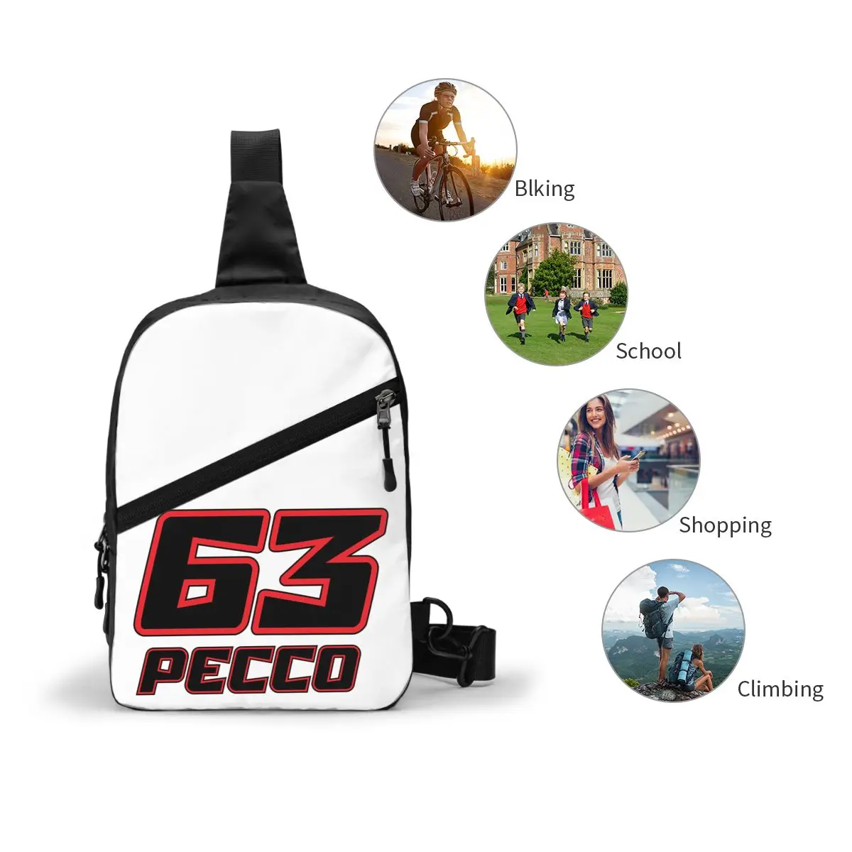 Pecco Bagnaia 63, нагрудная сумка, мужской рюкзак через плечо, нагрудная сумка, дорожный походный рюкзак, сумка на плечо (art.: 3920cafa395c1) - 3920cafa395c1