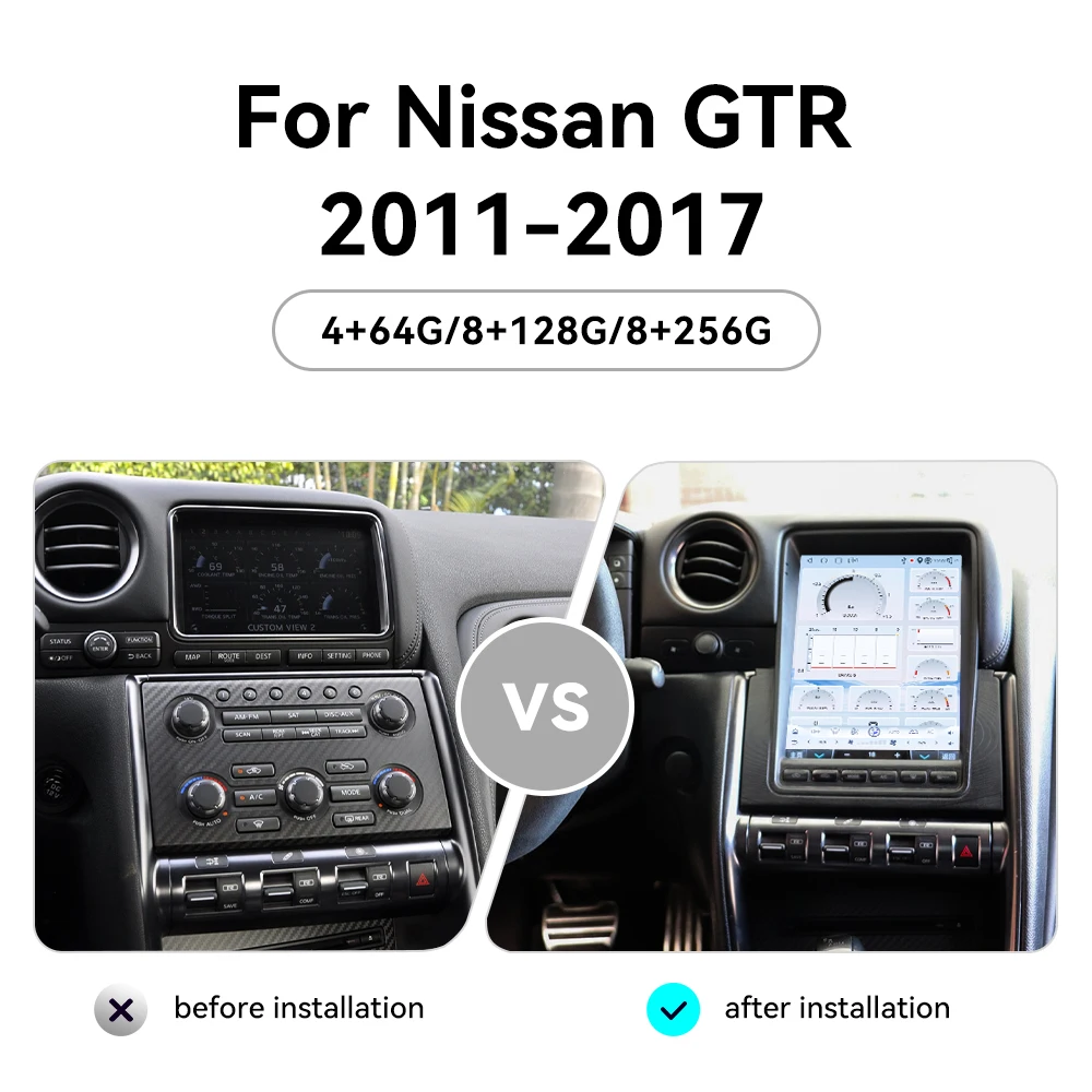 10,4-дюймовый автомобильный радиоприемник Android 13, GPS-навигация для Nissan GT-R GTR Skyline 2011-2017, экран Tesla, мультимедийный плеер, головное устройство Carplay