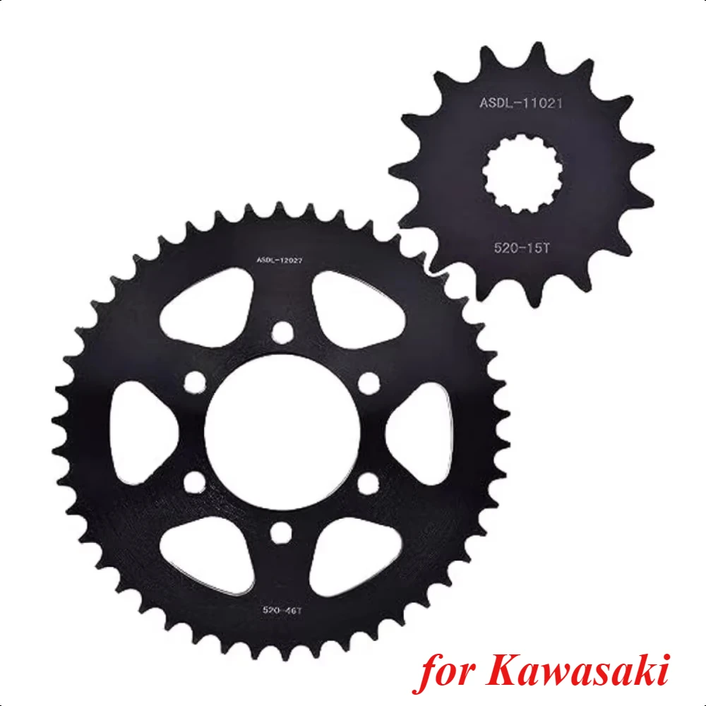 Комплект передних и задних звездочек 520 15T 46T для Kawasaki Ninja 400 ER6f ER6n EN650 Vulcan S EX650 Ninja 650R KLE650 Versy s 650 Z650