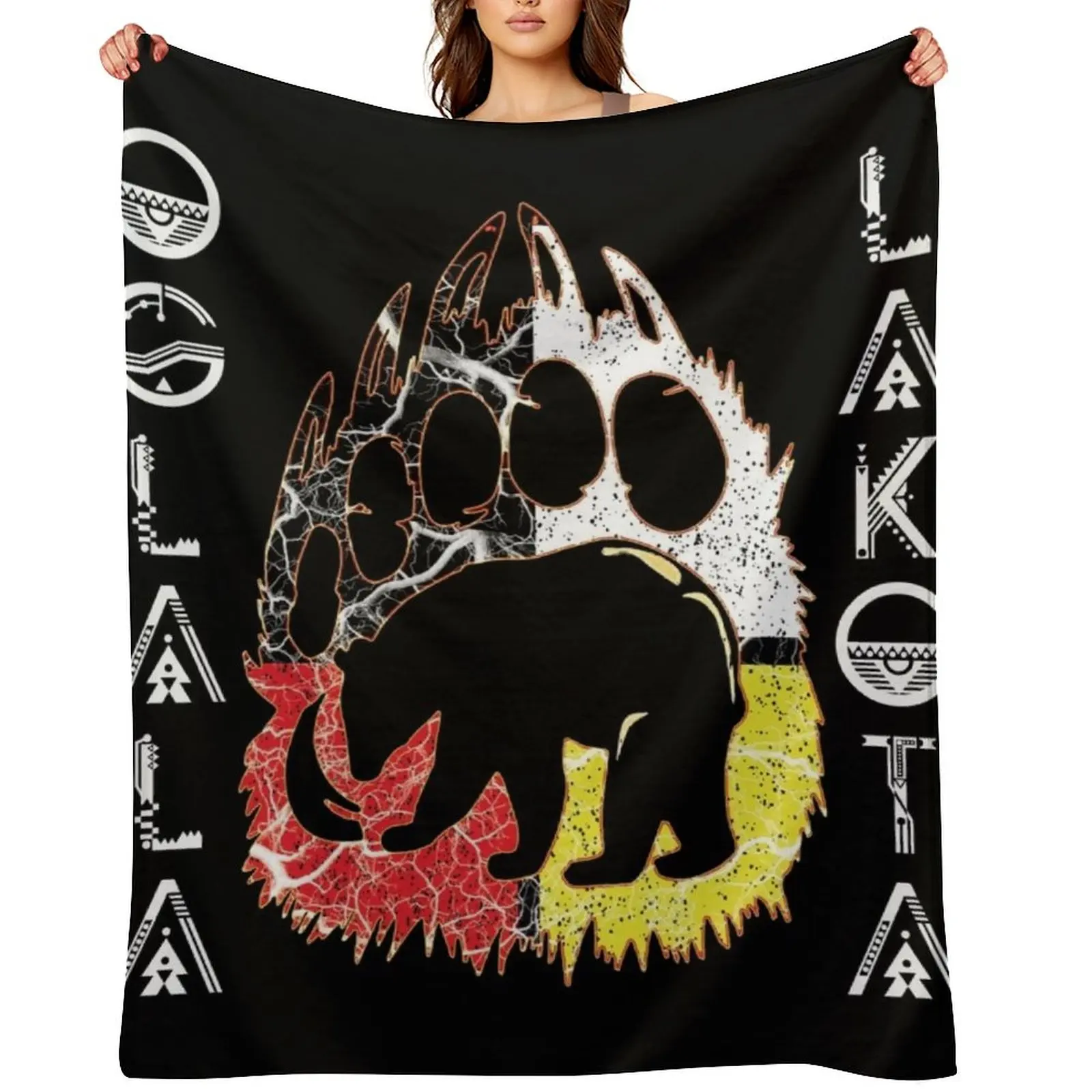 Одеяло Oglala Lakota Medicine Wheel Bear Paw Native American, плед на диван, красивое одеяло, меховые одеяла