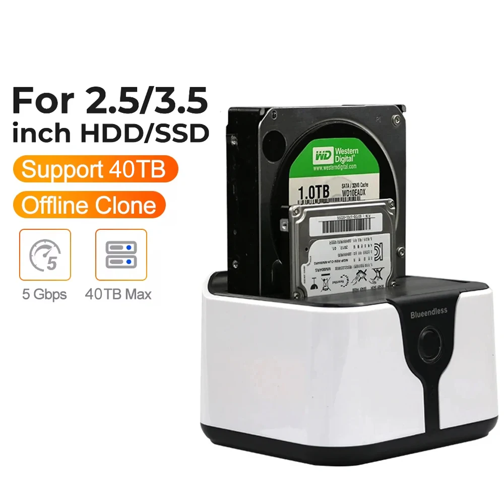Док-станция для двух жестких дисков с автономным клонированием SATA на USB 3,0 HDD, док-станция для клонирования жестких дисков 2,5/3,5 дюйма