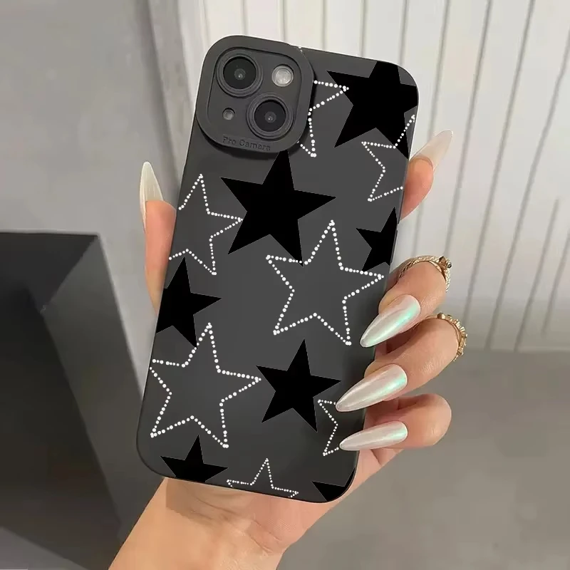 Черно-белый чехол для телефона с принтом пятиконечной звезды для iPhone 16, 15, 14, 13, 12, 11 Pro Max XS X XR 78 SE, противоударный мягкий чехол-бампер