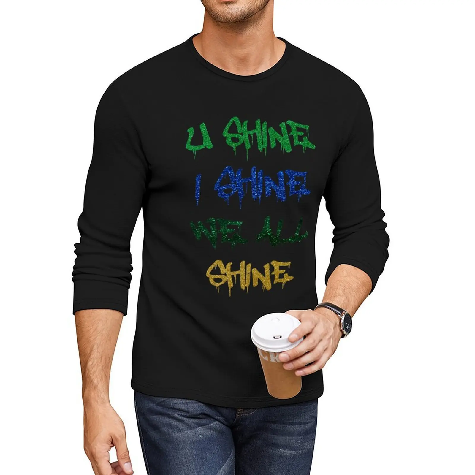 U SHINE - I SHINE - WE ALL SHINE Длинная футболка для мальчиков, белые футболки, винтажная футболка, одежда в стиле хиппи, мужские футболки с графикой