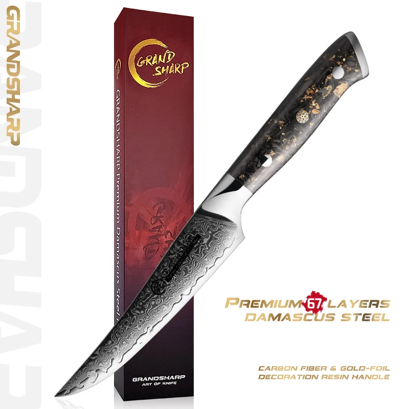 Нож для стейка Grandsharp 4,7 дюйма, 67 слоев, 10Cr15CoMov, столовые приборы из дамасской стали, инструмент для резки мяса, нож для обвалки