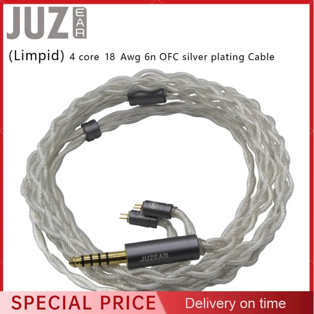 JUZEAR Limpid IEM кабель 4 ядра 18 Awg 6N OFC медные посеребренные 3,5 4,4 мм вилки 2Pin кабели для наушников Butterfly 41T