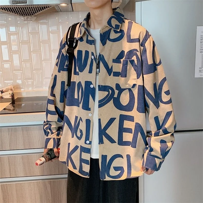Kemeja Lengan Panjang Pria Korea 2022, Blus Kasual korduking Atasan Kaus Pria, уличный рисунок, Huruf