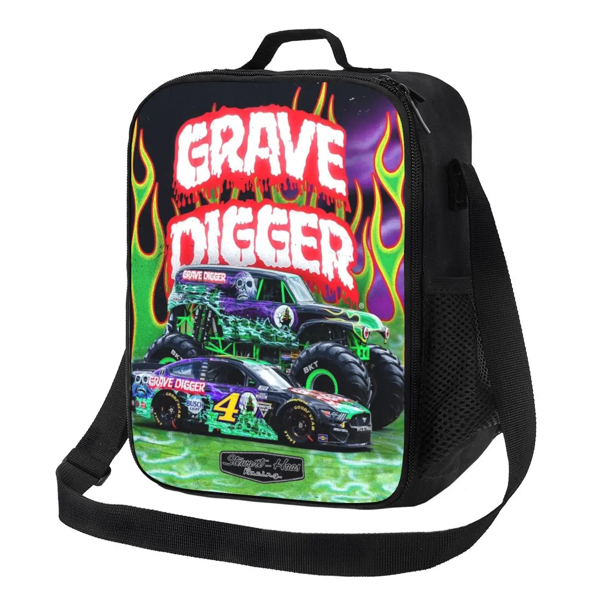 Фото Пользовательские Monster Jam Grave Digger Monster Truck Изолированные сумки для обеда для женщин Портативный термохолодильник Еда Ланч-бокс Работа Путешествия №2