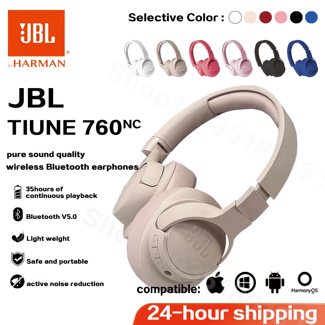 Оригинальные беспроводные наушники JBL Tune 760NC, игровая гарнитура с активным шумоподавлением и микрофоном, Bluetooth наушники JBLT760NC