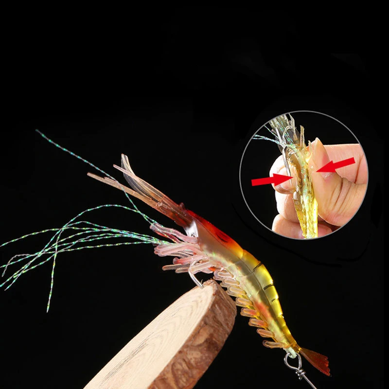 Фото 1/7PCS/Lot Shrimp Soft Fishing Lure 9cm/6g Artificial Bait With Luminous Bead Swivel Hook Lifelike Shrimp Lure Carp Fishing Bait №2