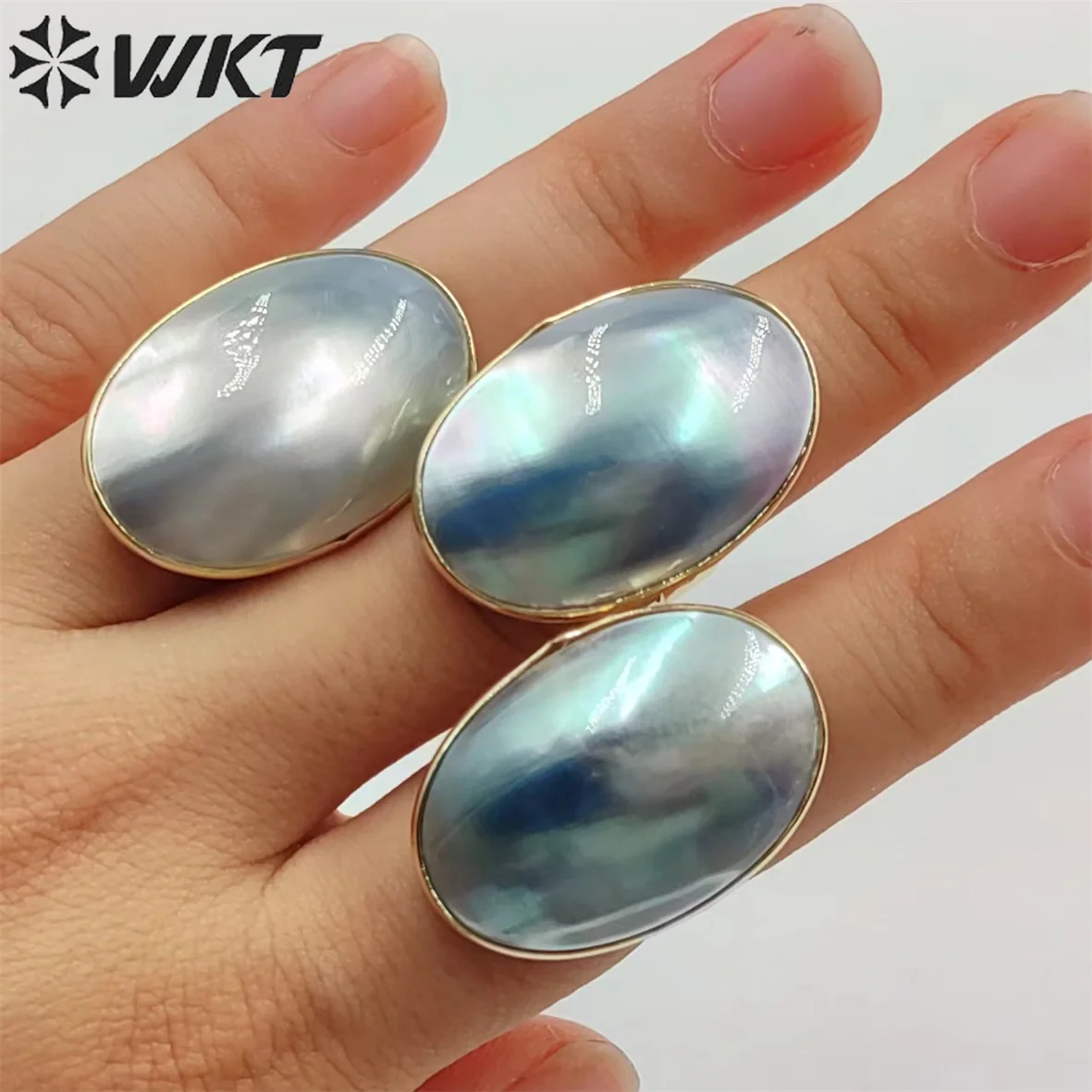 WT-MPR042 Оптовая продажа, женское великолепное овальное черное кольцо Mabe из 18-каратного настоящего золота, ободок из перламутра, натуральная декоративная ракушка