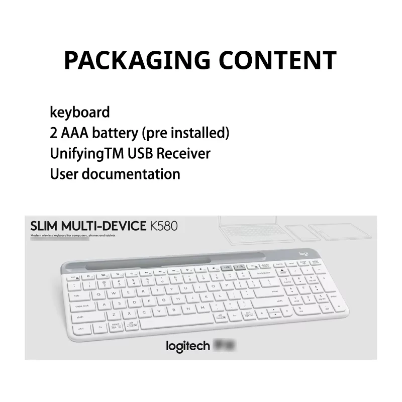 Беспроводная клавиатура Logitech K580, портативная тонкая легкая офисная клавиатура для нескольких устройств для ПК, планшета, ноутбука, Ipad, офисного компьютера (art.: 3920cc13b3035) - 3920cc13b3035