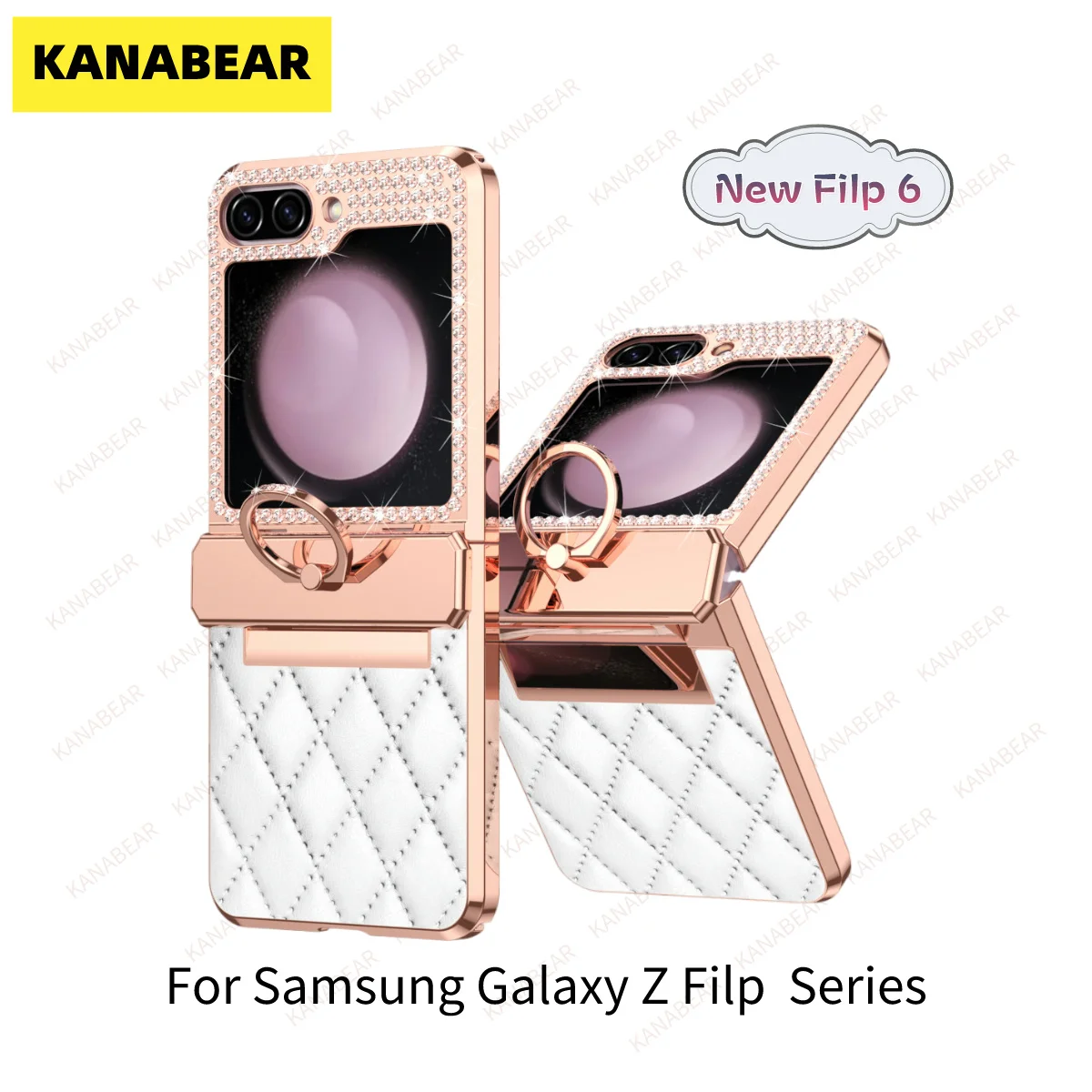 KANABEAR подходит для Samsung zflip6 чехол для телефона ZFLIP5 складной экран бриллиантовый полный пакет защита от падения кожаный чехол