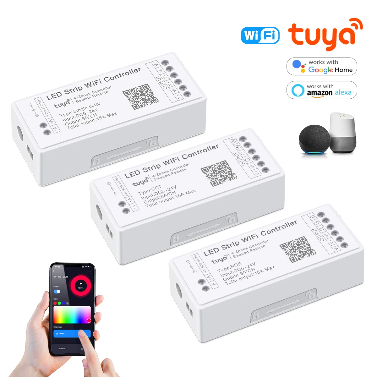 Контроллер Светодиодных Лент Wi-fi, 12 В/24 В, Одноцветный Cct Rgb Rgbw Rgbcct