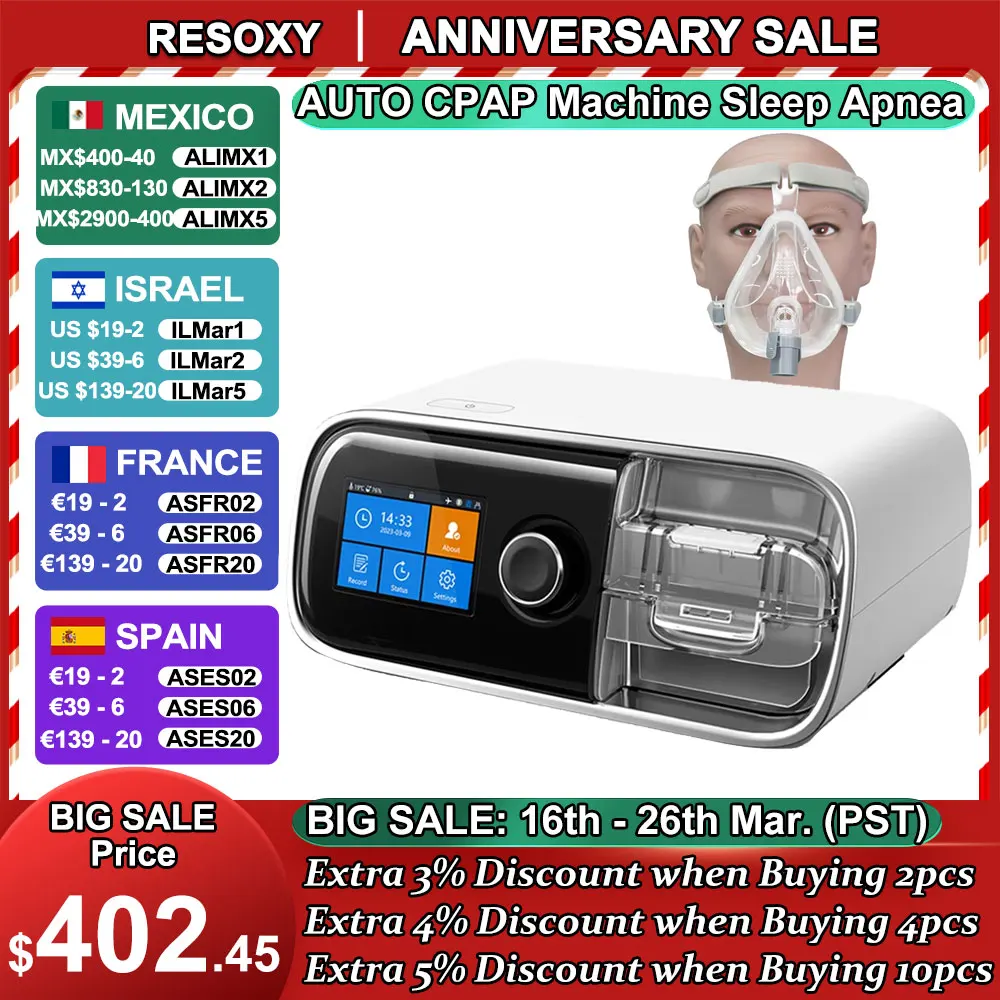 Машина CPAP Resoxy 20AH для апноэ во сне, автоматическая CPAP-машина против храпа с спальной маской CPAP, портативная дорожная машина для хорошего сна