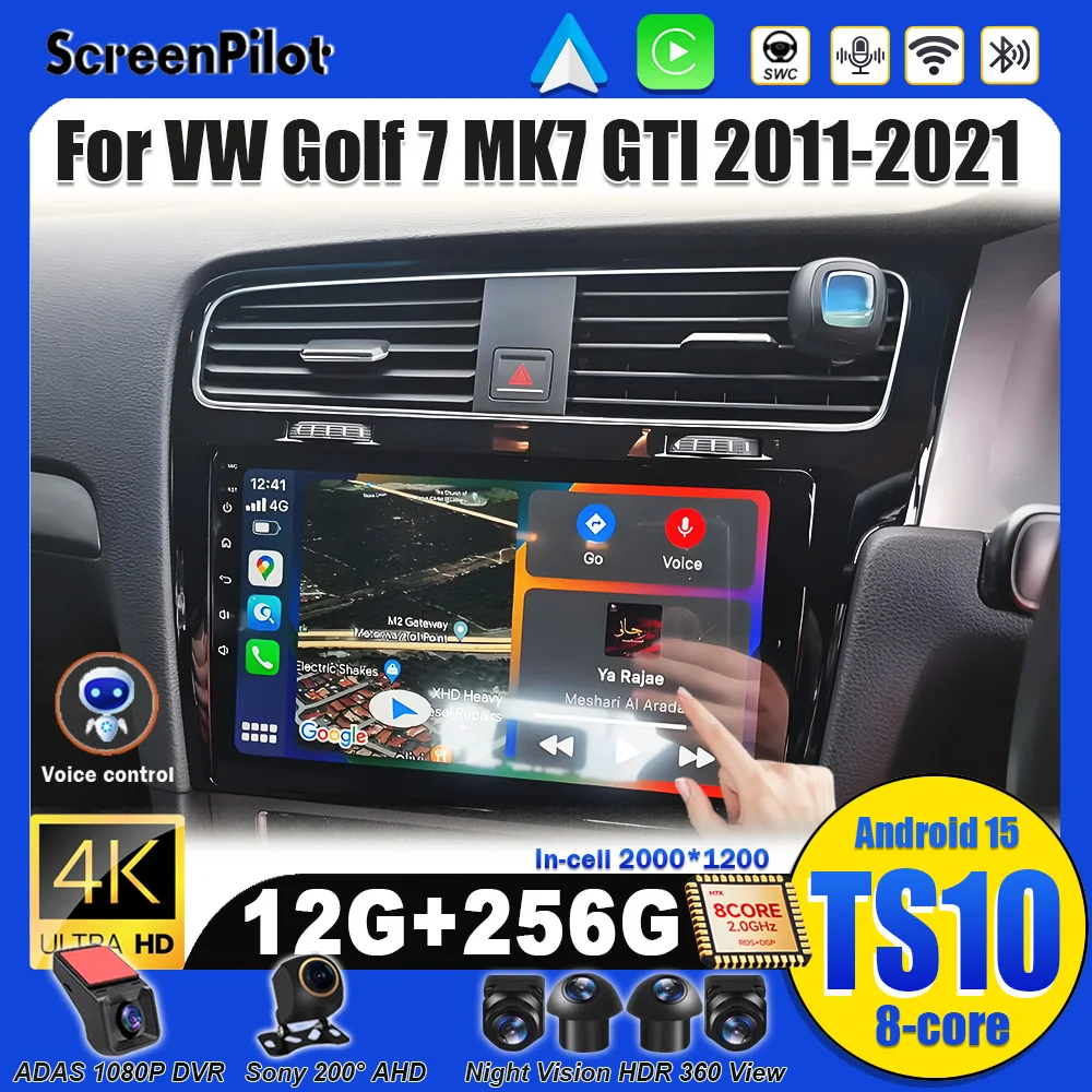 Для Volkswagen VW Golf 7 MK7 GTI 2011-2021 Android 15 Автомобильный радиоприемник Стерео головное устройство Мультимедийный видеоплеер Carplay 8-ядерный Wi-Fi 5G