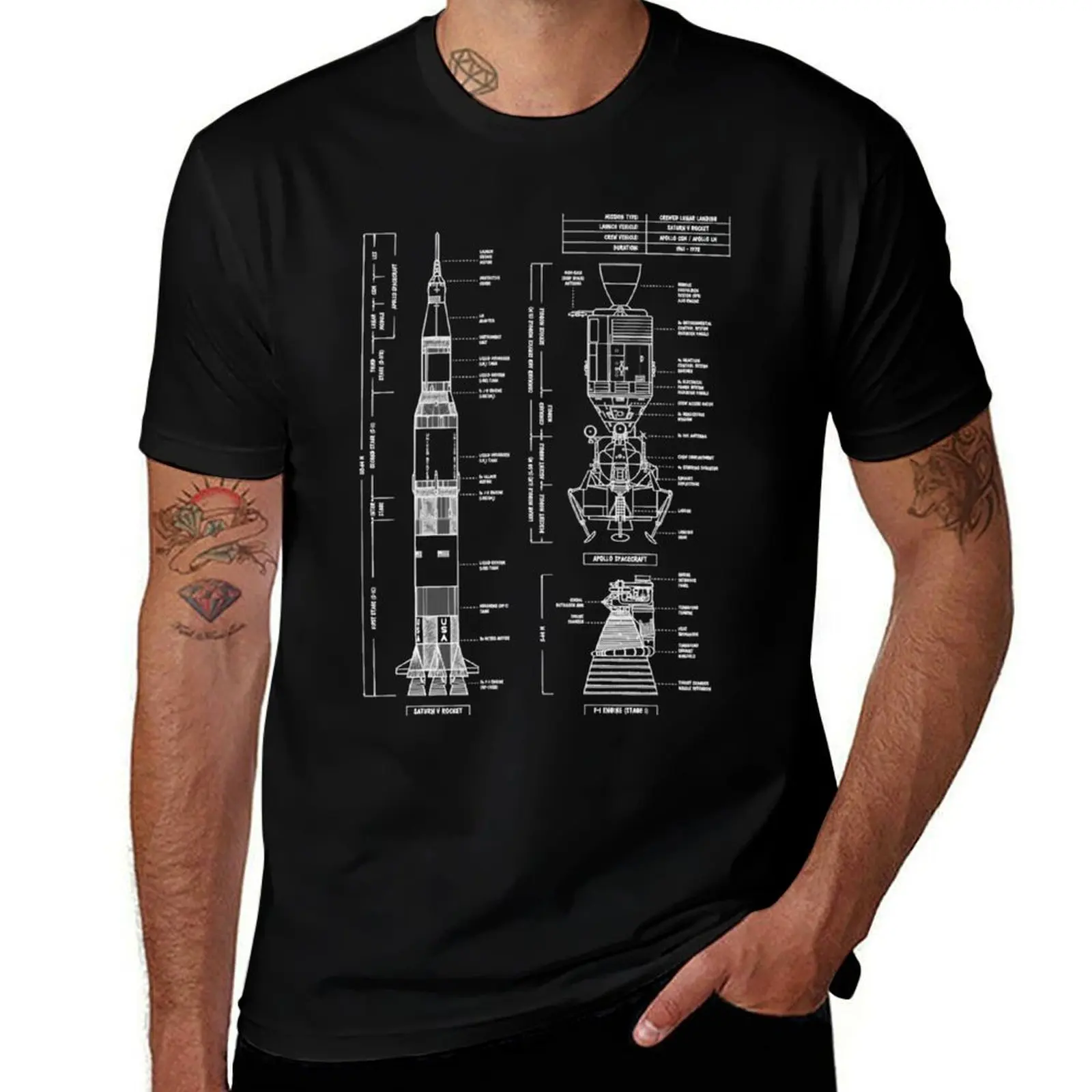 Saturn V Apollo Crewed Lunar Expedition (Белый трафарет — без фона. Вертикальная) футболка аниме футболки для мужчин футболка