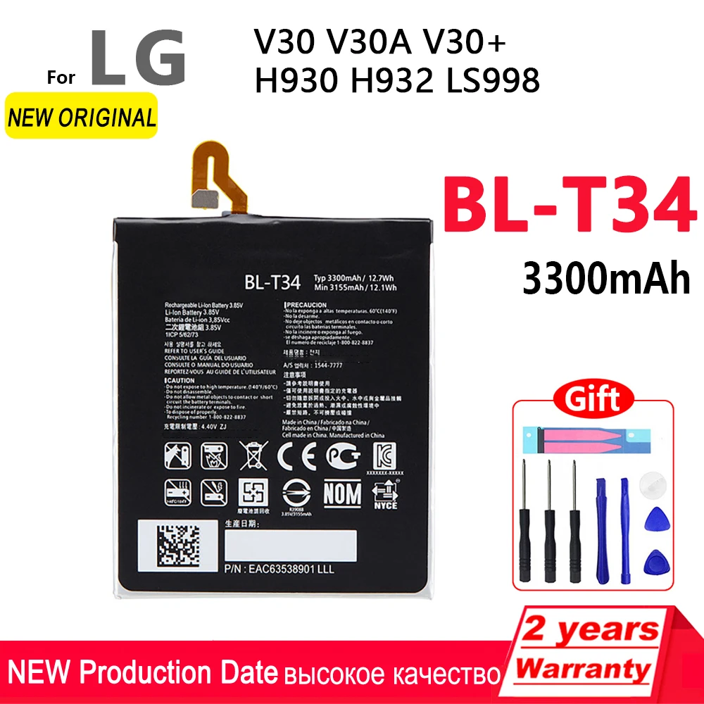 Оригинальный сменный аккумулятор BL-T34 BLT34 3300 мАч для LG V30 V30A V30 + H930 H932 LS998 T34 BLT34 аккумуляторы для мобильных телефонов