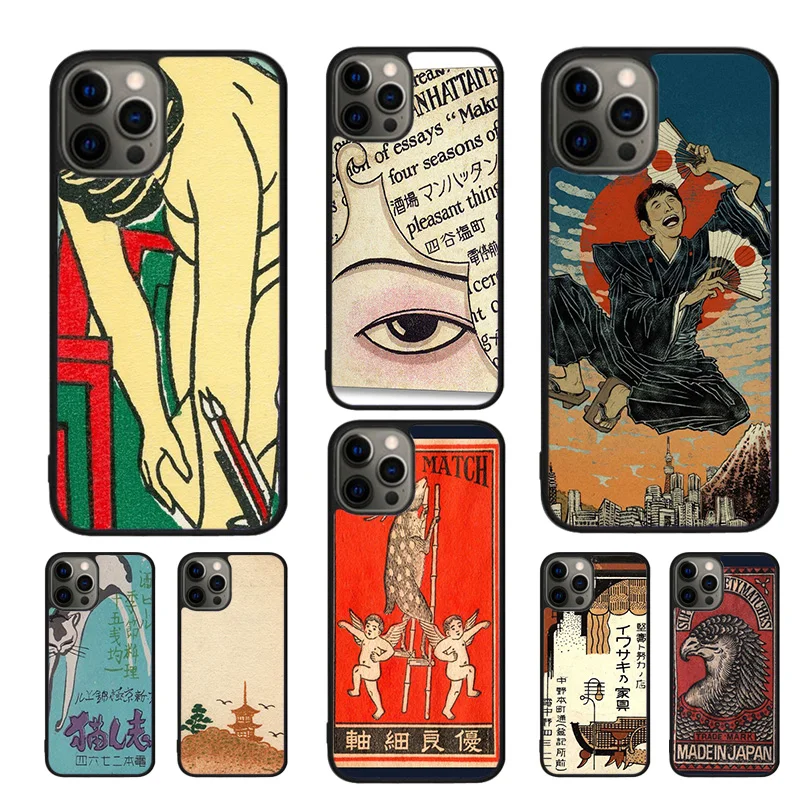 Japanese Matchbox Labels Phone Case For iPhone 16 15 14 11 12 13 mini Pro  XR XS MAX Plus coque Cover Shell