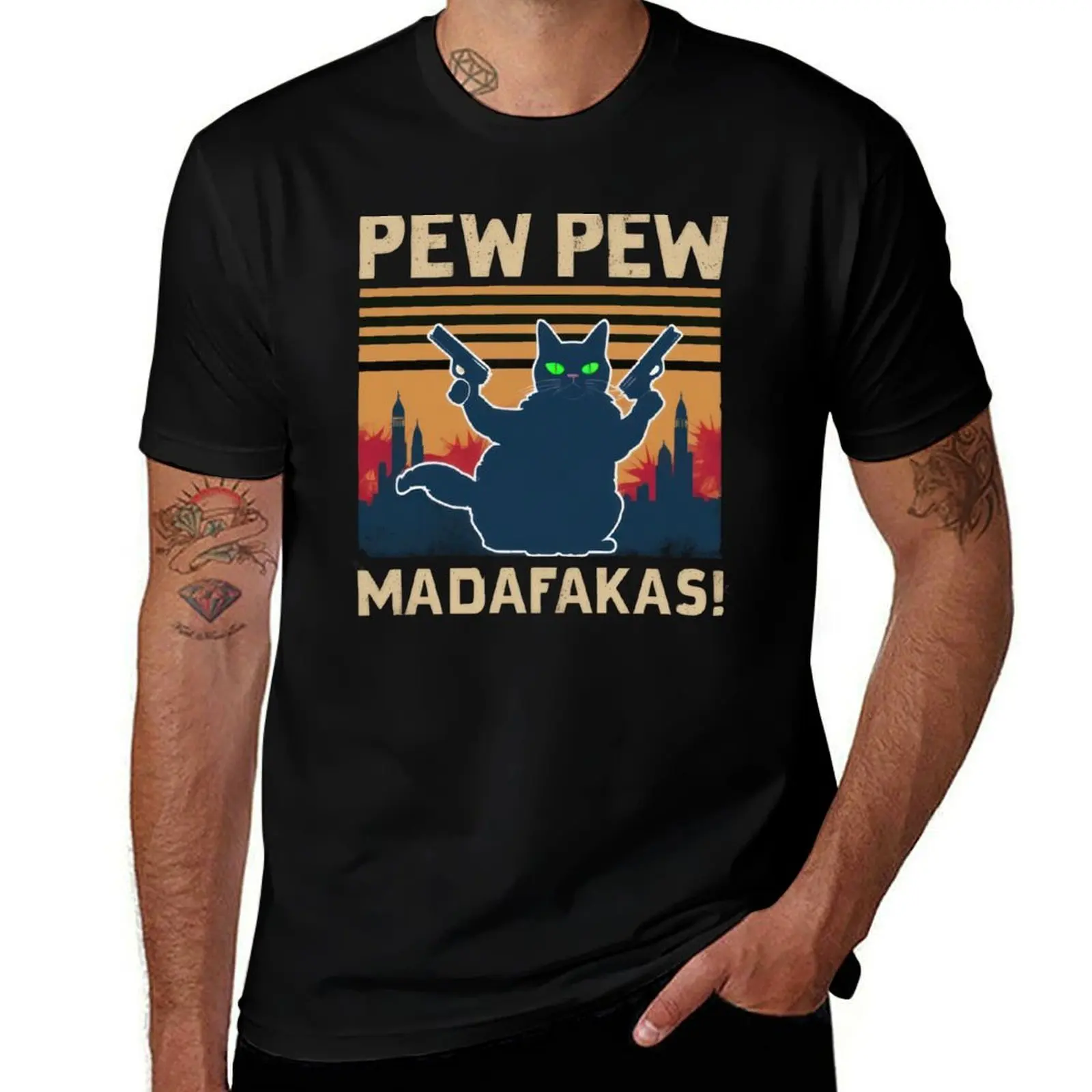 FUNNY Pew Pew Madafakas Cat, Pew Cat, Vintage With Guns, Paw, Black Cartoon, Pewpew, Our Cute Pets Товары для забавной футболки
