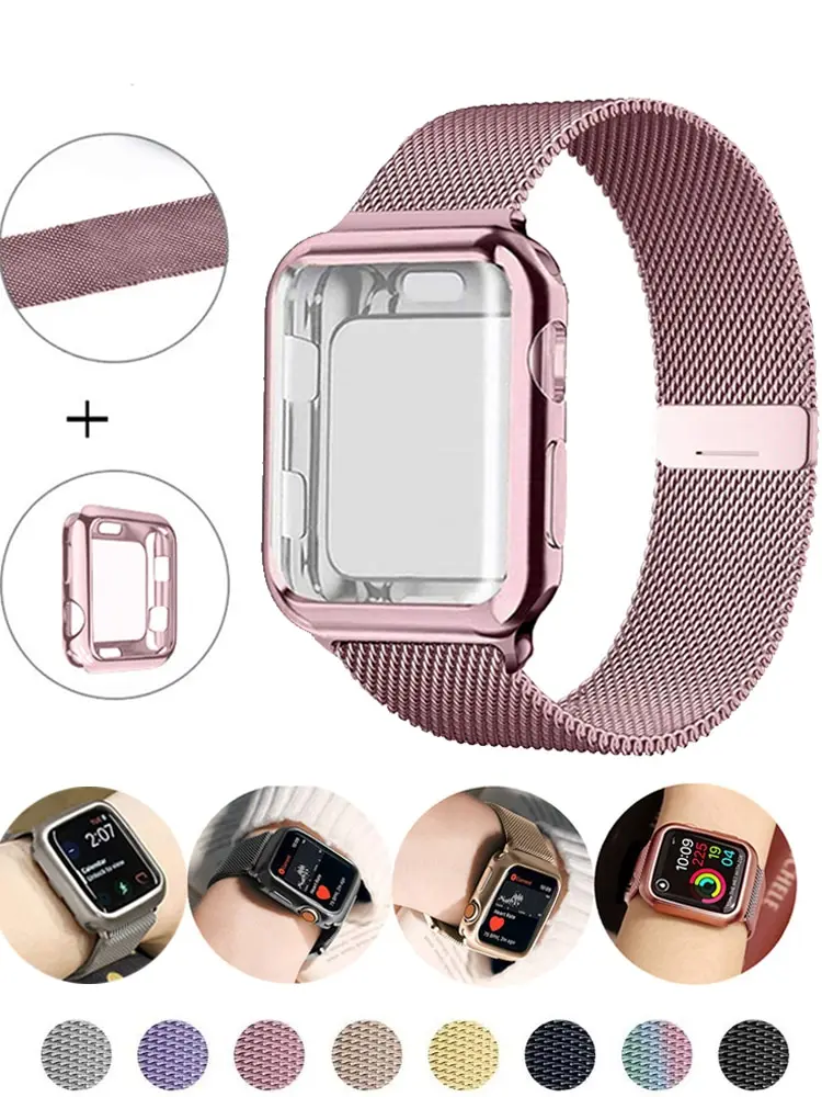 Ремешок Женский + Миланская петля для Apple Watch Band 44 мм 40 мм 45 мм 41 мм 38 мм 42 мм 45 44 мм, металлический браслет iwatch series 3 5 se 6 7 8 9