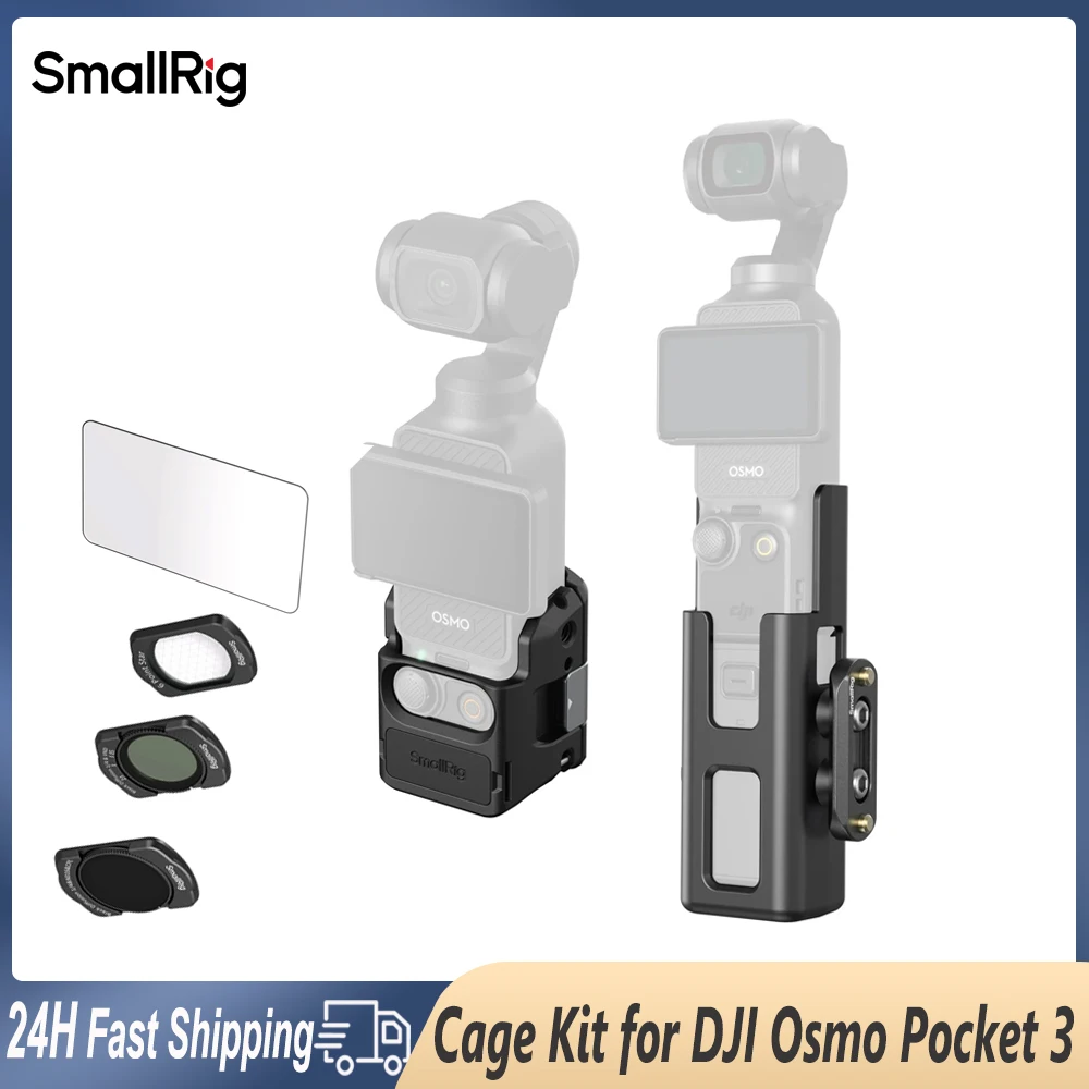 Магнитное быстроразъемное крепление Smallrig с удлиненной клеткой для DJI Osmo Pocket 3 с комплектом черного тумана ND CPL, пленка из закаленного стекла