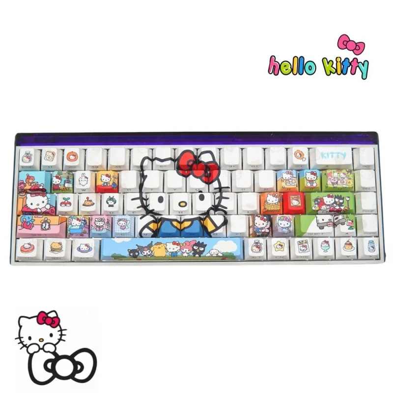 Колпачки для клавиш Hello Kitty, милые мультяшные индивидуальные оригинальные полупрозрачные колпачки для сублимации из ПБТ с боковой гравировкой, подарок на день рождения