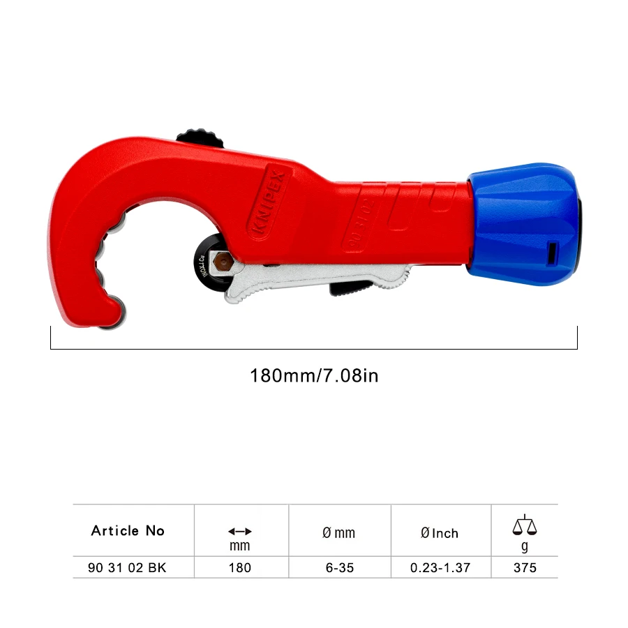 Фото KNIPEX TubiX ®   Труборез можно разрезать из Ø 6–35 мм с толщиной стенки до 2 мм. Резак для стальных труб с шарикоподшипником. 903102 BK №2