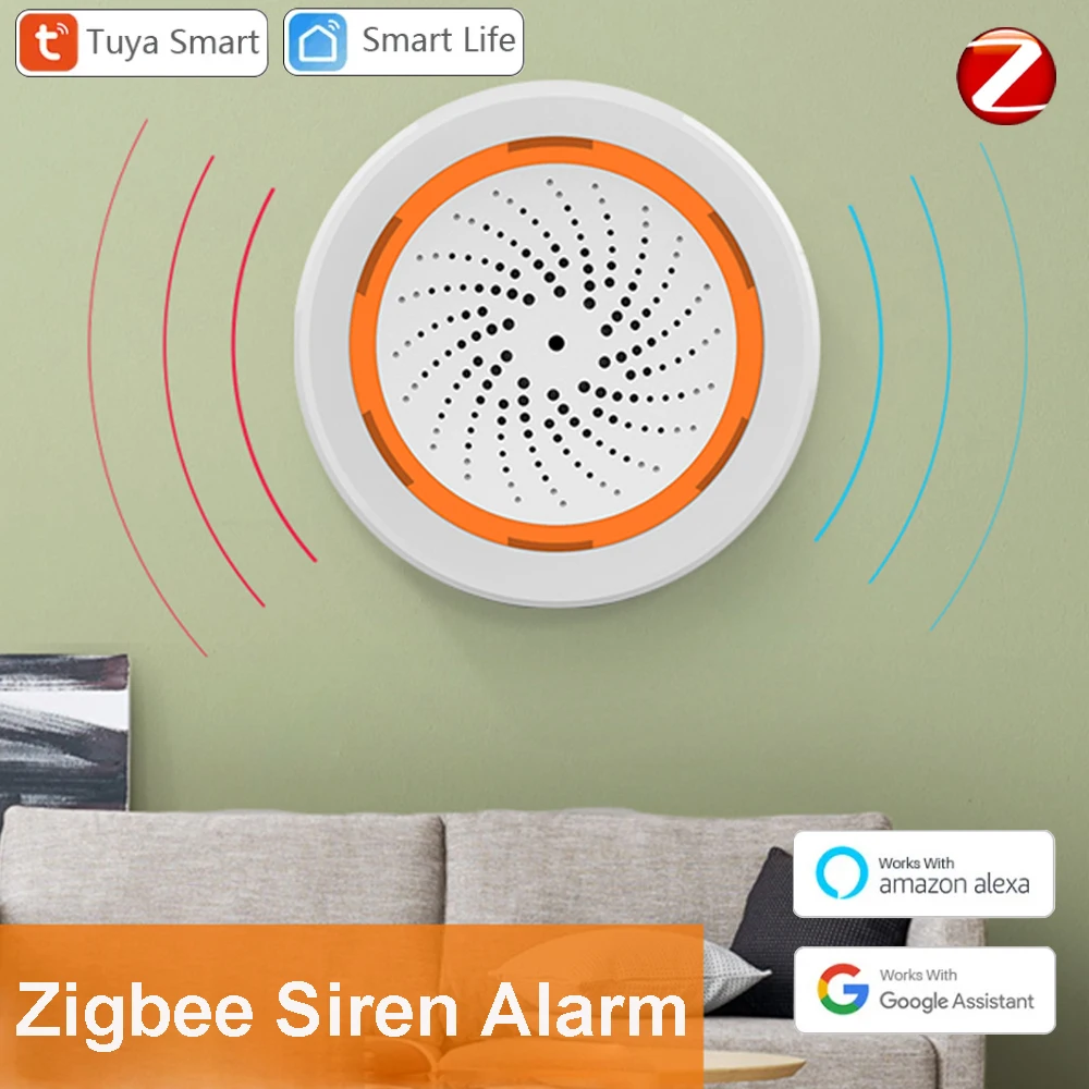 Умная сирена Tuya Zigbee, датчик сигнализации, защита умного дома, звуковая световая сигнализация, сирена, работа с устройством безопасности Smart Life