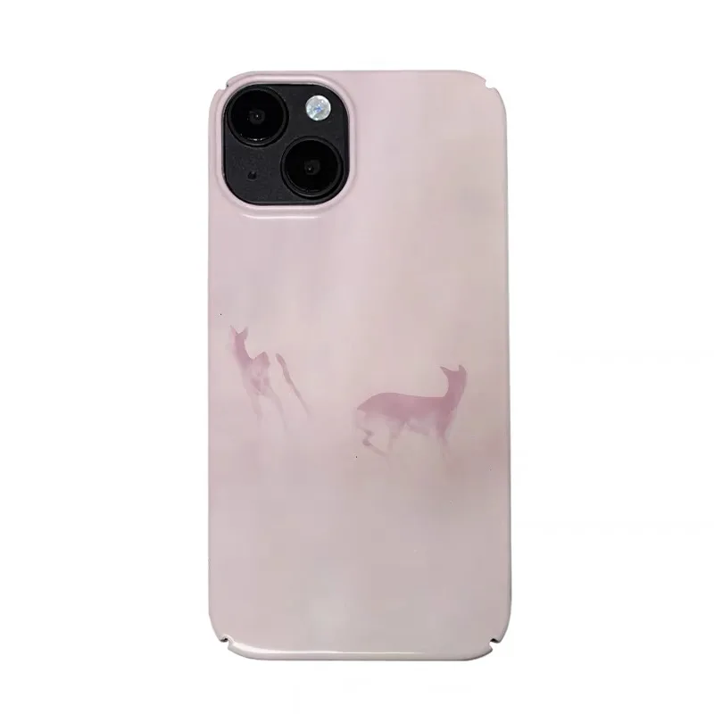 Корейский чехол с рисунком розового оленя для iPhone 16, 15, 14, 13 Pro Max 12, Mini 11 Pro Plus SE, противоударный защитный жесткий акриловый чехол