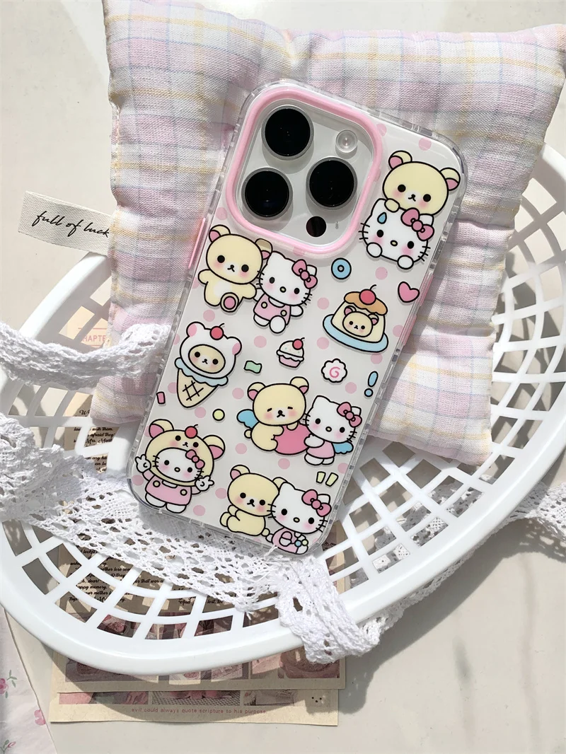 Милый чехол для телефона с рисунком клубничного торта Hello Kitty Медведь КТ для iPhone 13 12 14 15 16 Pro Max 3D мультяшный бант с мороженым КТ защитный чехол (art.: 3920ca0d34039) - 3920ca0d34039