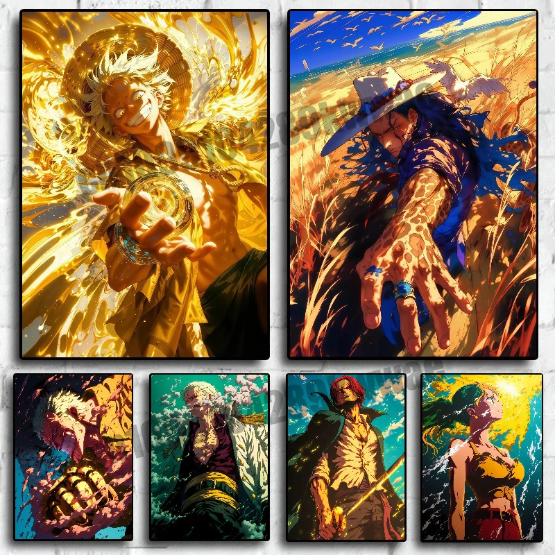 Классический детский аниме One Piece, Луффи, Зоро, Санджи, супер крутой стиль, холст, картина, постер, подходит для декора спальни, подарок