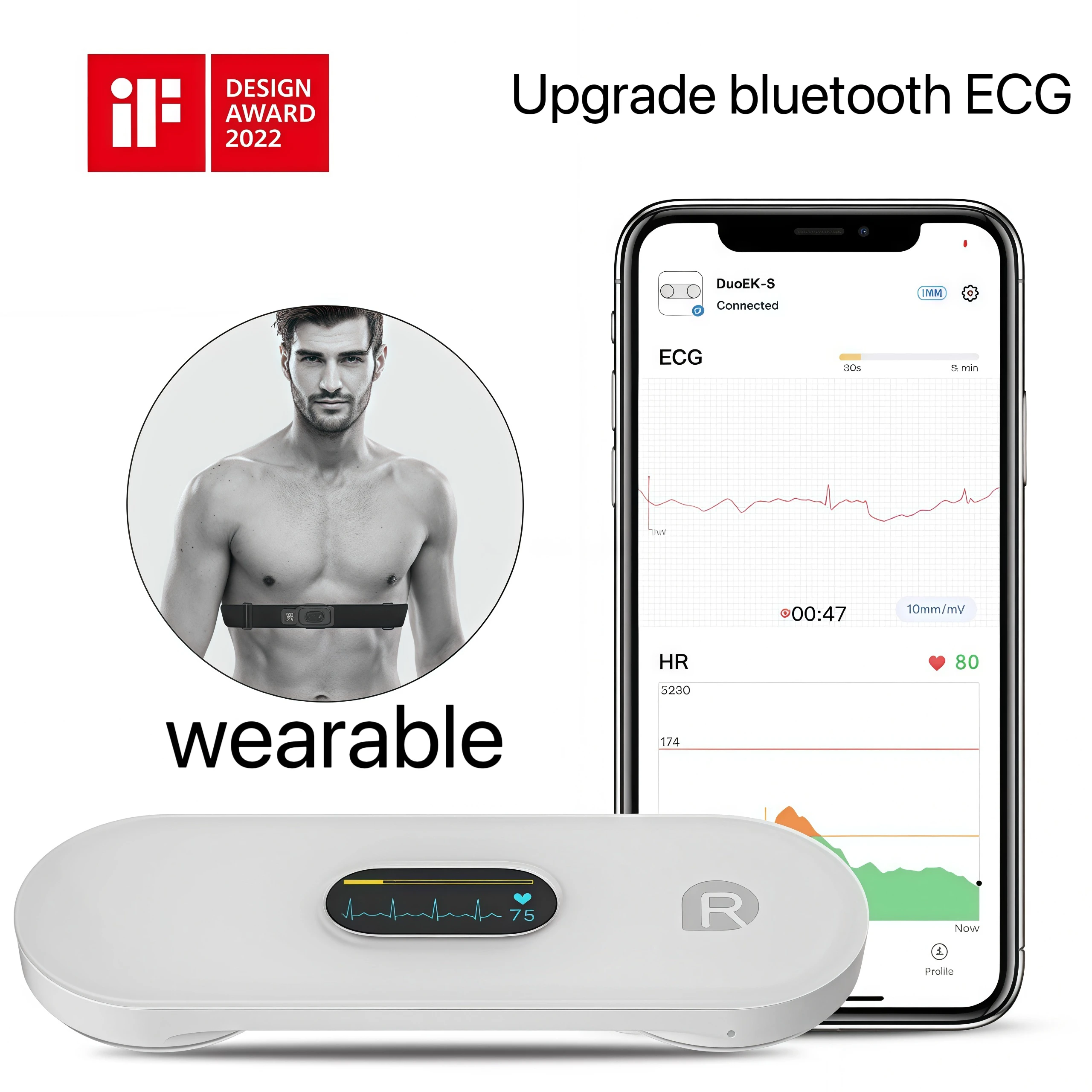 Фото Модернизированная версия, монитор сердечного ритма ЭКГ Bluetooth, портативный свинцовый аппарат ЭКГ, анализ AI, отслеживание в реальном времени, динамическая запись ЭКГ №3