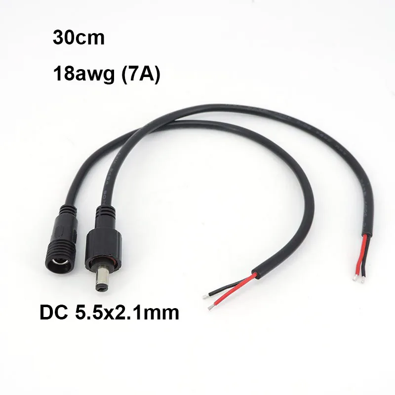 Кабель питания с 2 контактами, 30 см, 5,5x2,1 t