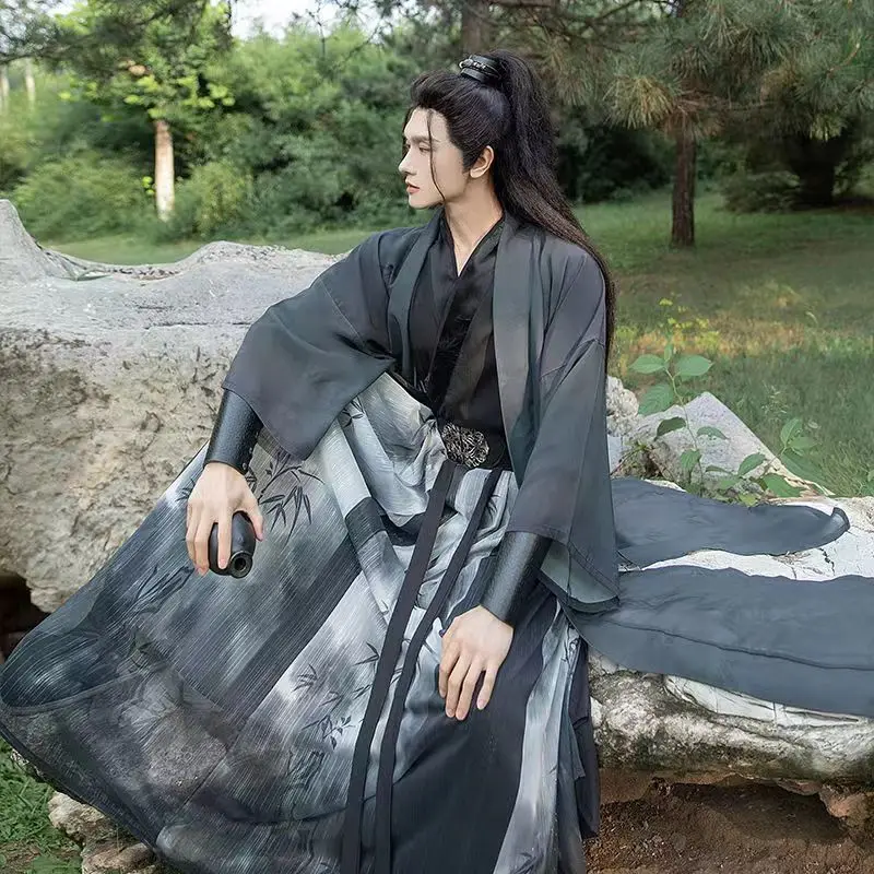 Hanfu Dynasty Song для мужчин - черный боевой искусство Beizi + перекрестный воротник, подлинный мужской китайский традиционный костюм Hanfu