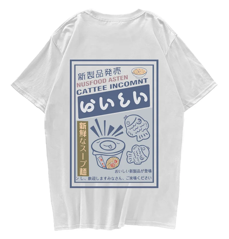 Camiseta de Hip-Hop para hombre, camisa с принтом, de fideos japoneses Kanji, Harajuku, de algodón, informal, de verano, colo