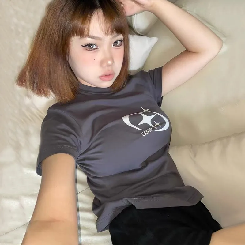 Футболки с рисунком гранж, Харадзюку, Kawaii Y2k, футболка 00s, японская футболка с коротким рукавом, E-girl, сказочные топы, корейская мода y2k