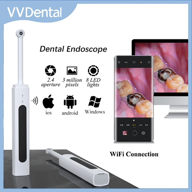 Внутриородная камера VVDental, беспроводной Wi-Fi, сканер полости рта, эндоскопическая система изображения, осмотр зубов, HD-видео фото, 8 светодиодов