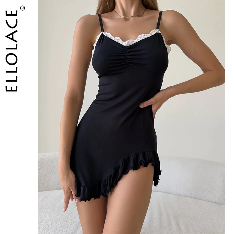 Ellolace Интимные женские платья Сексуальная асимметричная контрастная цветная мини-пижама Willowy Slip Цельная женская одежда