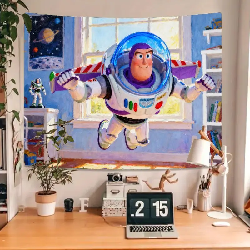 Фото 1 шт., гобелен Disney Pixar Buzz Lightyear Flying Hero, яркий полиэстер, настенное искусство, детская комната, спальня, гостиная, декор, подарок для игрушки №4