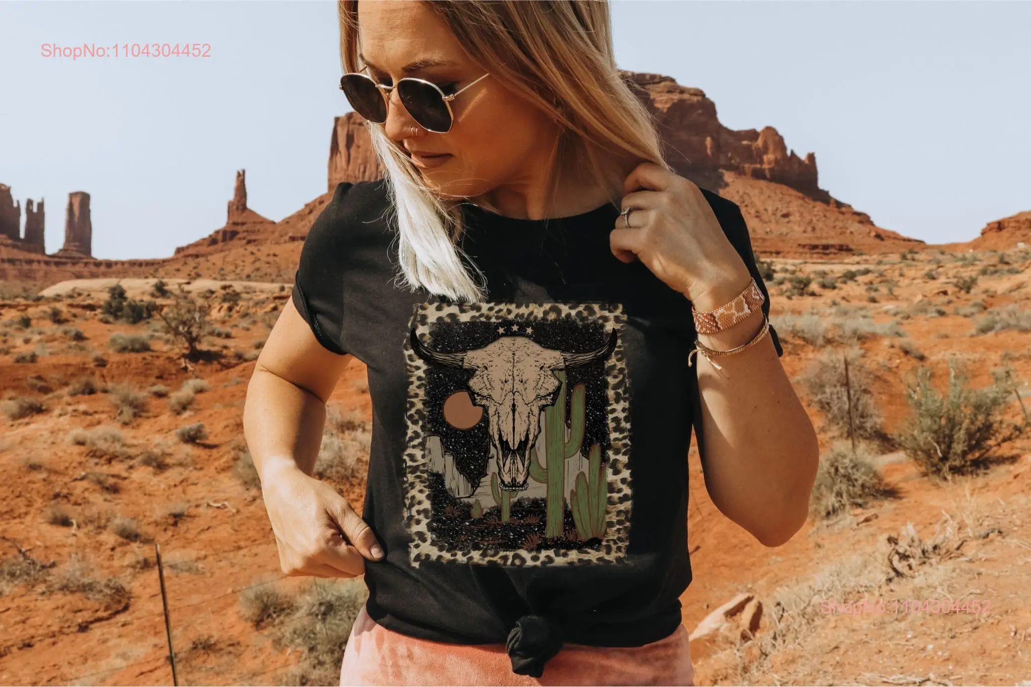 Футболка Bull Skull Leopard Desert Country Aesthetic Boho Western Cute SouthwesT Nashville с длинными или короткими рукавами