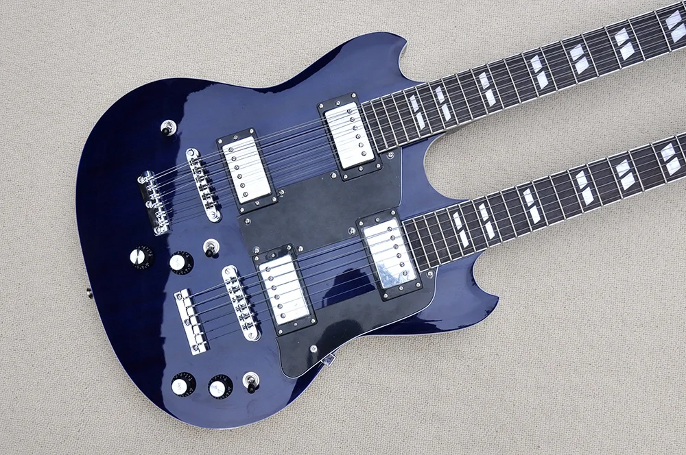 Фото Flyoung Double Neck 6 + 12-струнная электрогитара, гриф из палисандра, двойной креп-корпус №2
