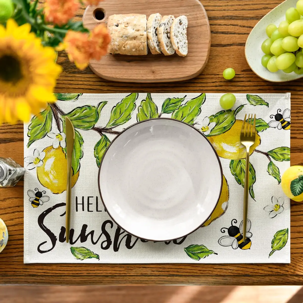 Летние салфетки, листья лимонной пчелы, Hello Sunshine, сезонные коврики для стола для вечеринки, кухни, обеденного декора