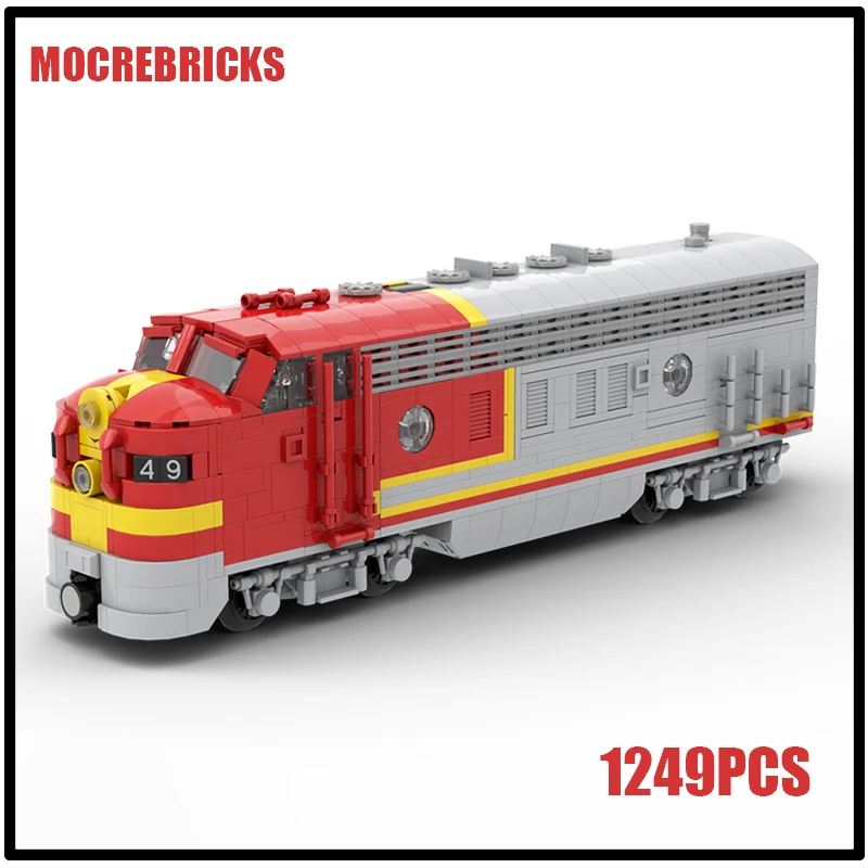 Фото Строительные блоки MOC, паровоз ATSF EMD F7, сборка, модель поезда с дистанционным управлением, кирпичи, игрушки, набор головоломок «сделай сам», рождественские подарки №3