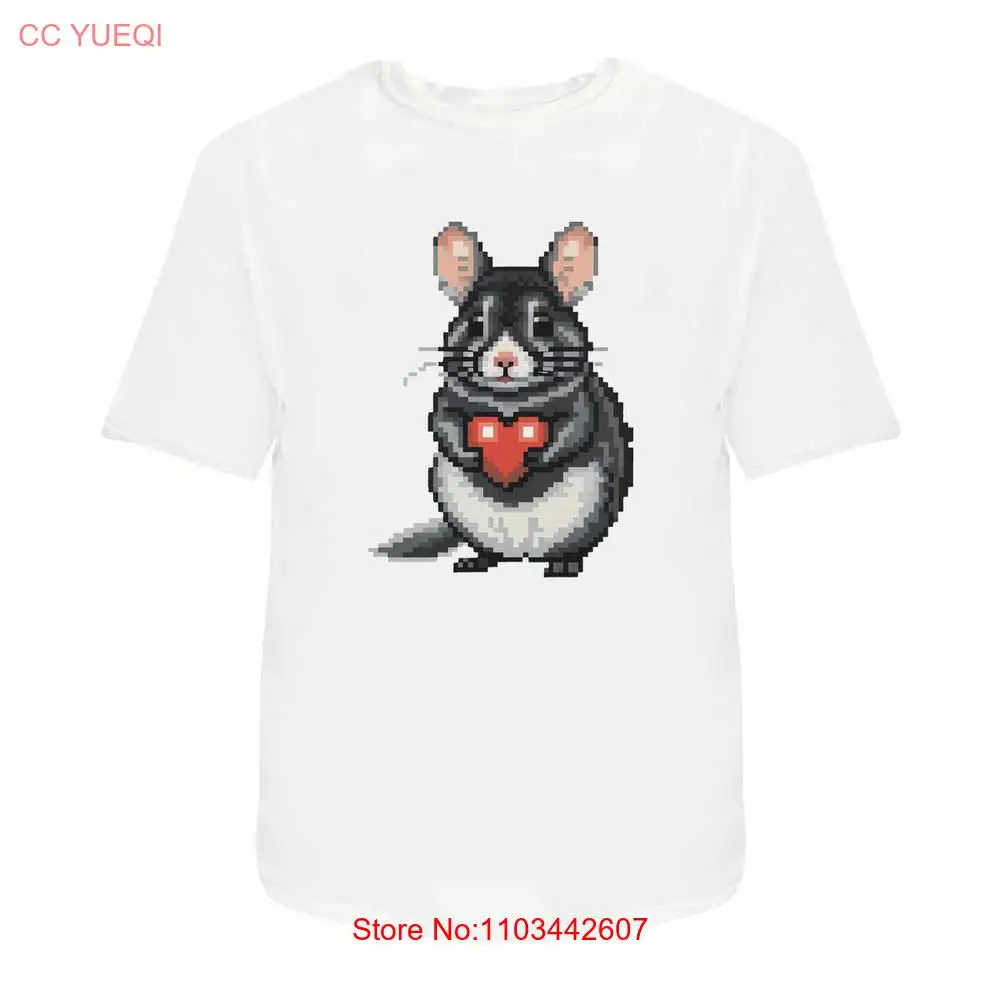 Мужские/женские хлопковые футболки с надписью «Pixel Art Chinchilla hold Heart» (TA043861)
