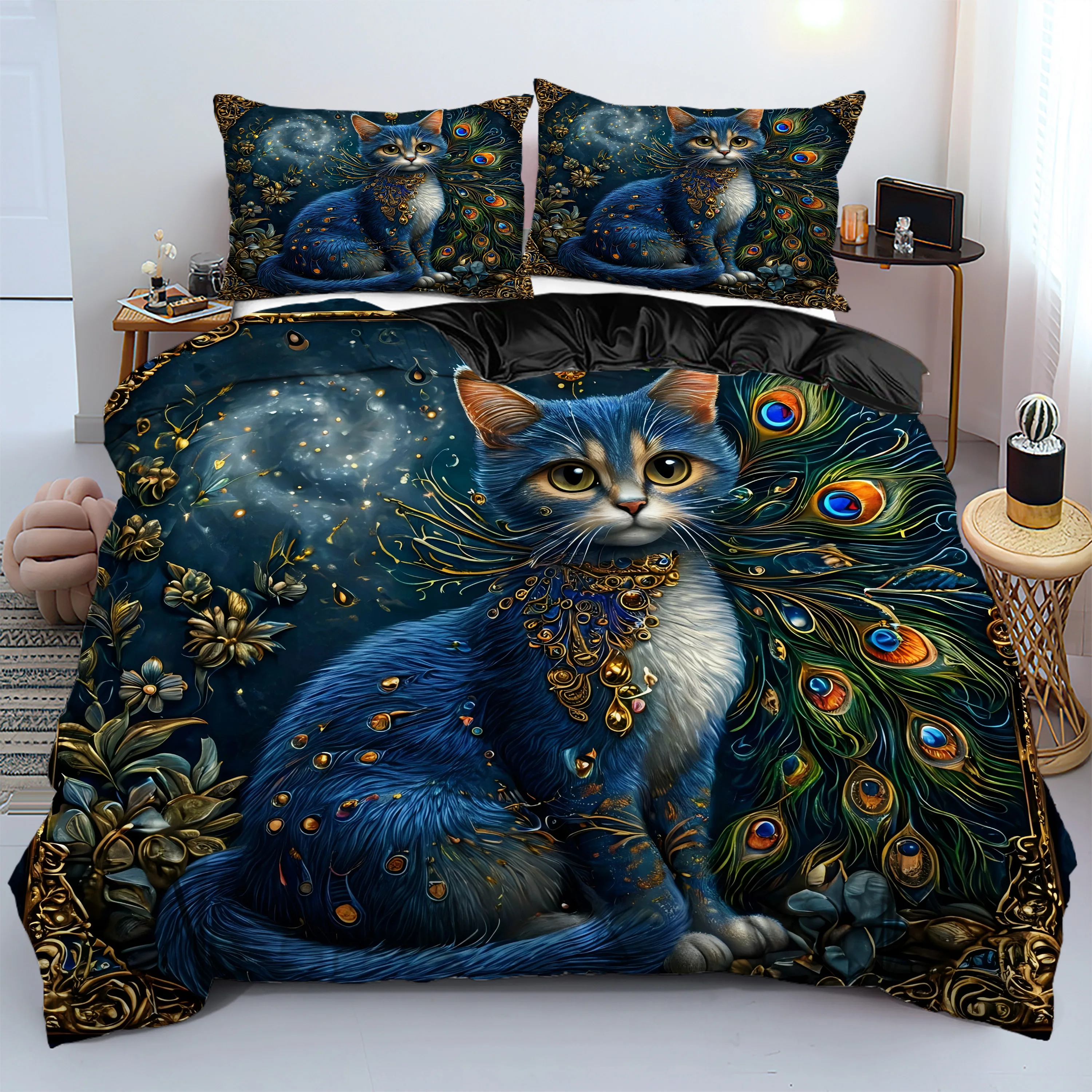 Комплект постельного белья с 3D принтом Mystery Cat, домашний текстиль, комплект пододеяльников в милом животном стиле, мягкий удобный роскошный пододеяльник