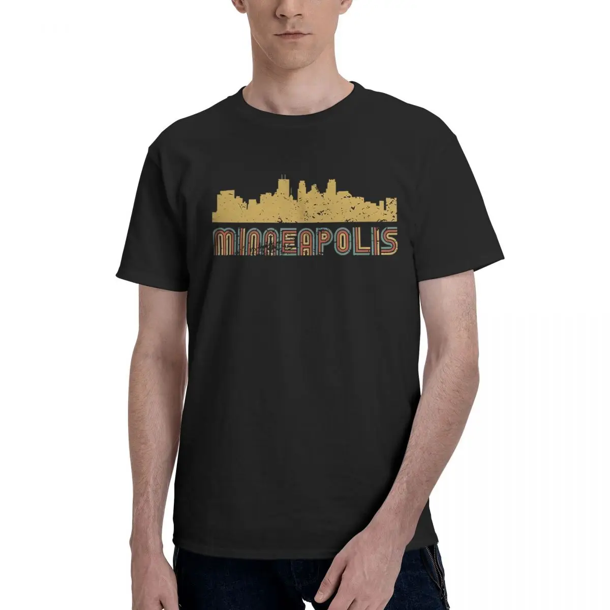 Minneapolis Skyline, 100% хлопок, повседневные дышащие удобные мужские футболки Kawaii, мужская одежда