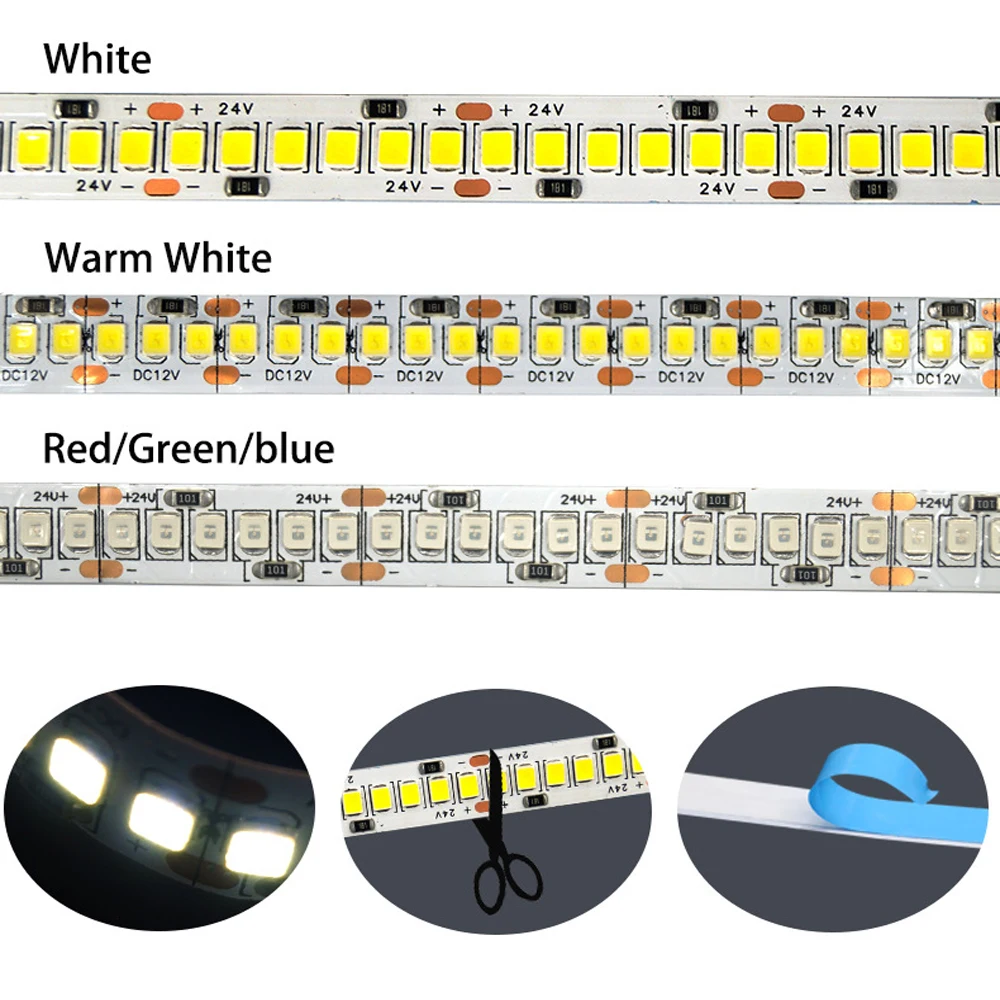 Фото СВЕТОДИОДНАЯ лента SMD 2835 300/600/1200, 5 В, 12 В, 24 В, 5 м №2