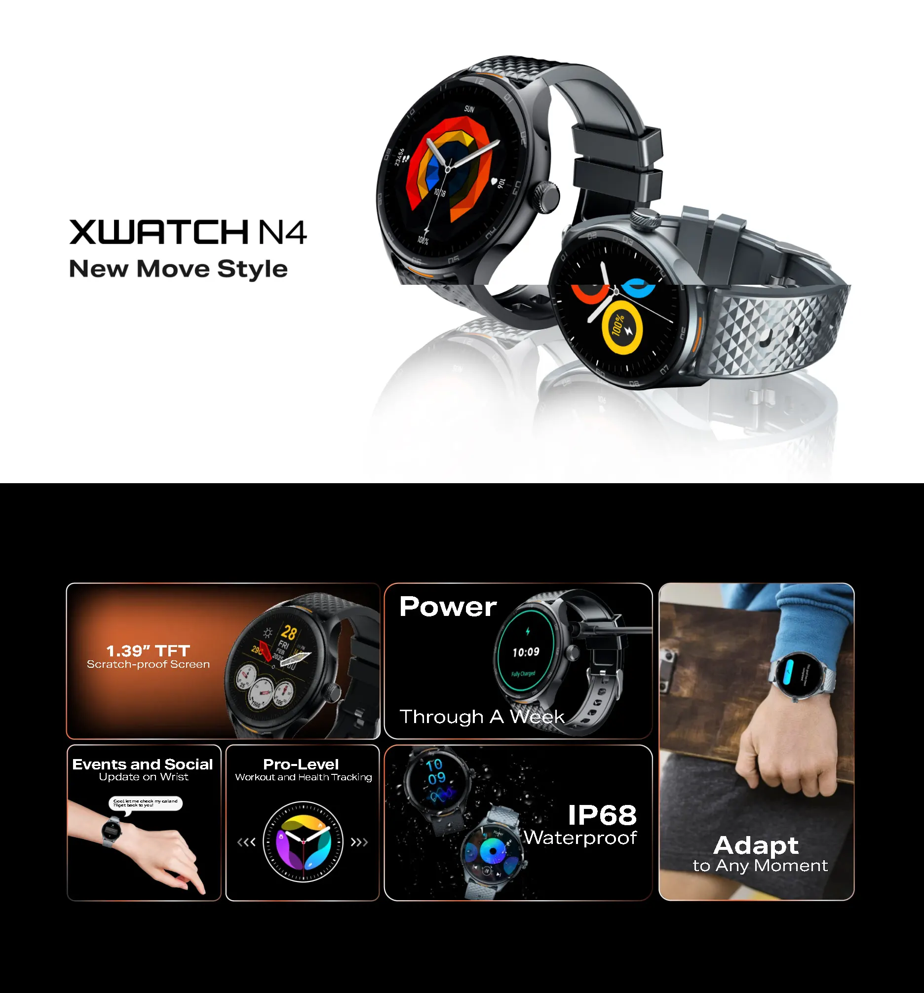 Фото Infinix XWatch N4 Xw4 Черная модель ЕС Фитнес-трекер Смарт-часы №2