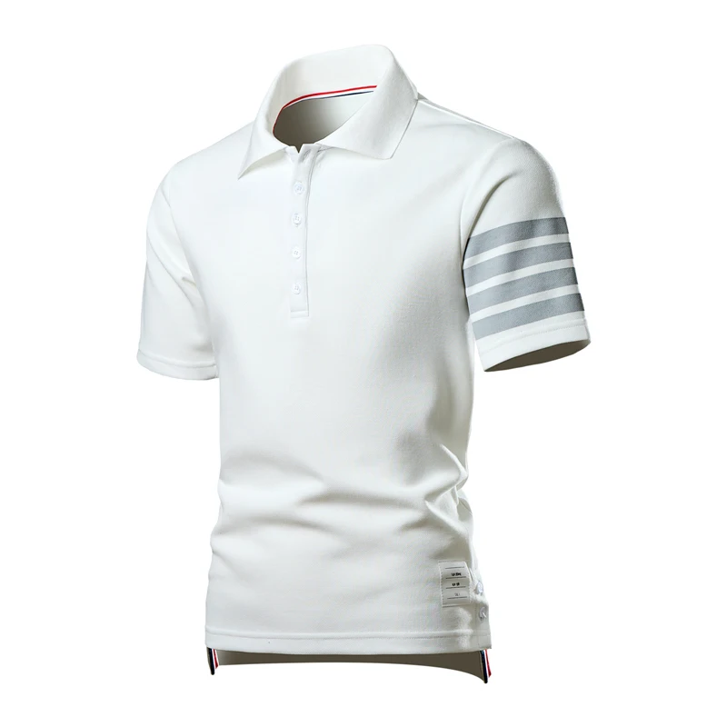 Фото Рубашка-поло мужская с коротким рукавом, повседневная сорочка Slim Fit, однотонная, 6XL-M, лето №4