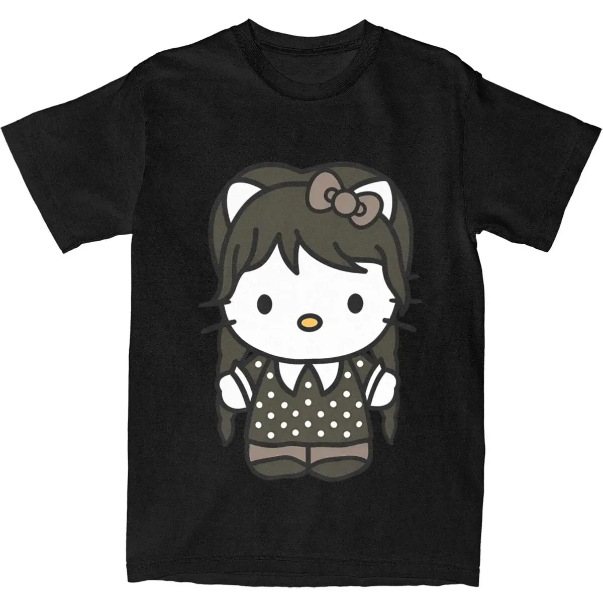 Мужские футболки для косплея Hello Kitty Addams, одежда из чистого хлопка, летняя футболка с короткими рукавами, повседневная футболка с круглым вырезом 4XL 5XL 6XL